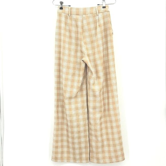 Princess Polly Archer Pants Womens Size 4 Wide Leg Beige Plaid Light Academia - Picture 2 of 9